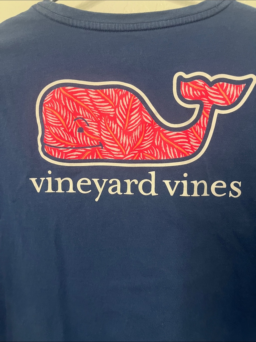 Vineyard Vines Navy Tee with Pink Whale Pocket Logo